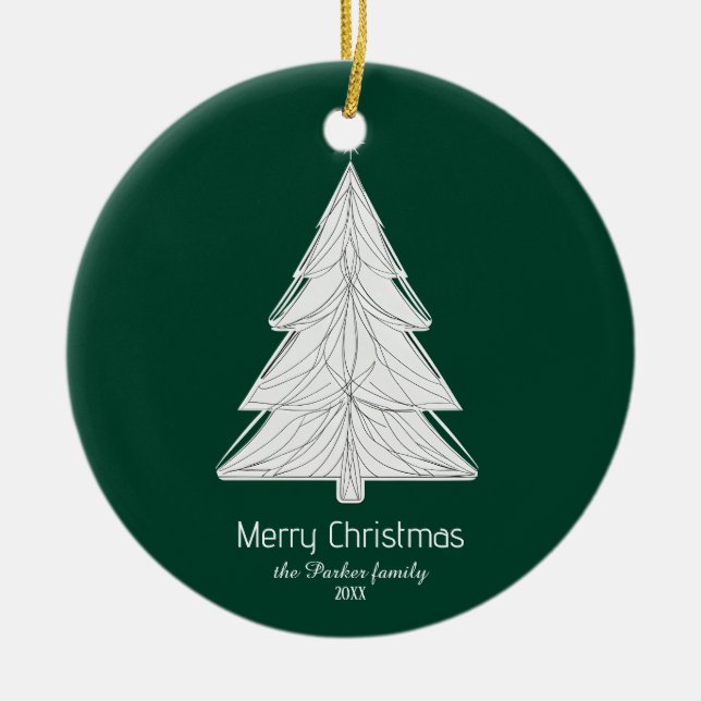 Minimalistischer Line-Art Weihnachtsbaum mit geome Keramik Ornament (Vorne)