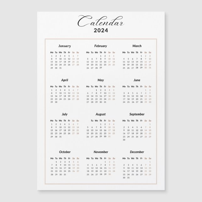 Minimalistischer Magnetkalender 2024 Magnetkarte (Vorderseite)