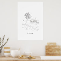 Minimalistischer Malediven-Strand-Linienkunst-Reis