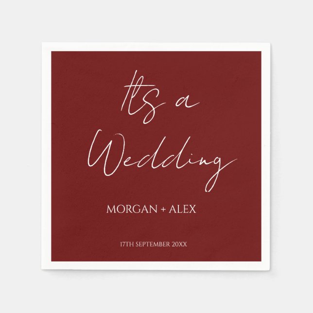 Minimalistischer Maroon Wedding Cocktail Serviette (Vorderseite)