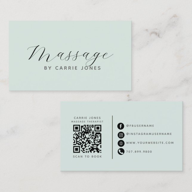 Minimalistischer Massagetherapeut QR-Code  Visitenkarte (Vorne/Hinten)