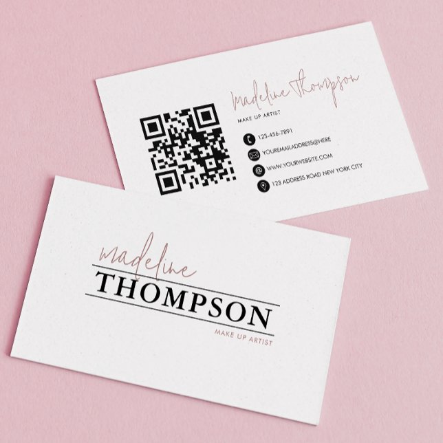 Minimalistischer mauve Typografy Script QR Code Visitenkarte (Von Creator hochgeladen)