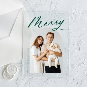 Minimalistischer Merry Green Script Arch Foto Holi Acryleinladungen