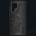 Minimalistischer metallischer Hintergrund Samsung  Samsung Galaxy Hülle<br><div class="desc">Bild eines dunkelgrauen metallischen Designs gebürstetes Aluminium mit schwarzem Blumenpaisley Spitze. Anpassbare und optionale Monogramm</div>