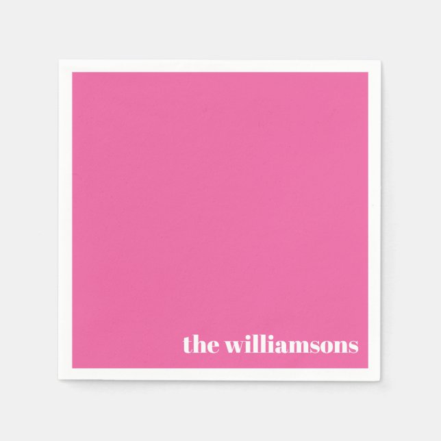 Minimalistischer Mit Monogramm Name Retro Hot Pink Serviette (Vorderseite)