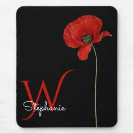 Minimalistischer Mit Monogramm Roter Mohn auf Schw Mousepad