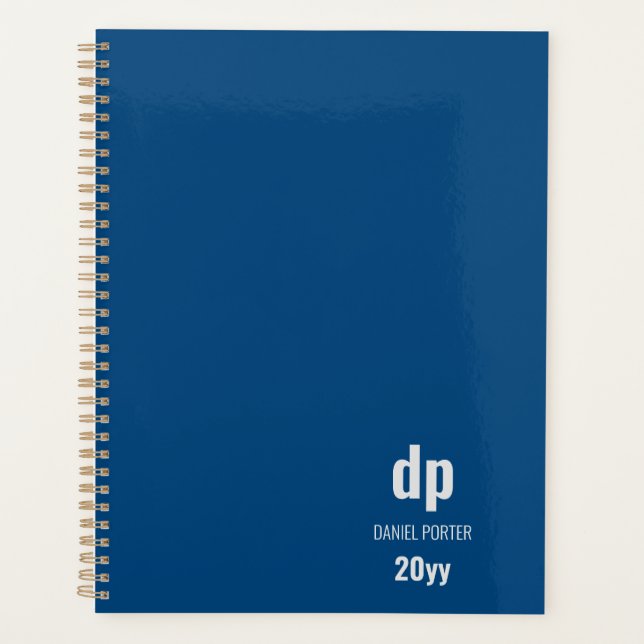 Minimalistischer moderner blauer monogrammierter P Planer (Vorderseite)