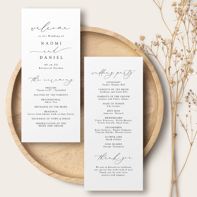 Minimalistischer moderner Chic-Script Elegante Hoc Programm (Minimalist Modern Chic Script Elegant Wedding Program)