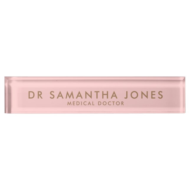 Minimalistischer moderner Doctor Pink Custom Desk Namensplakette (Vorderseite)