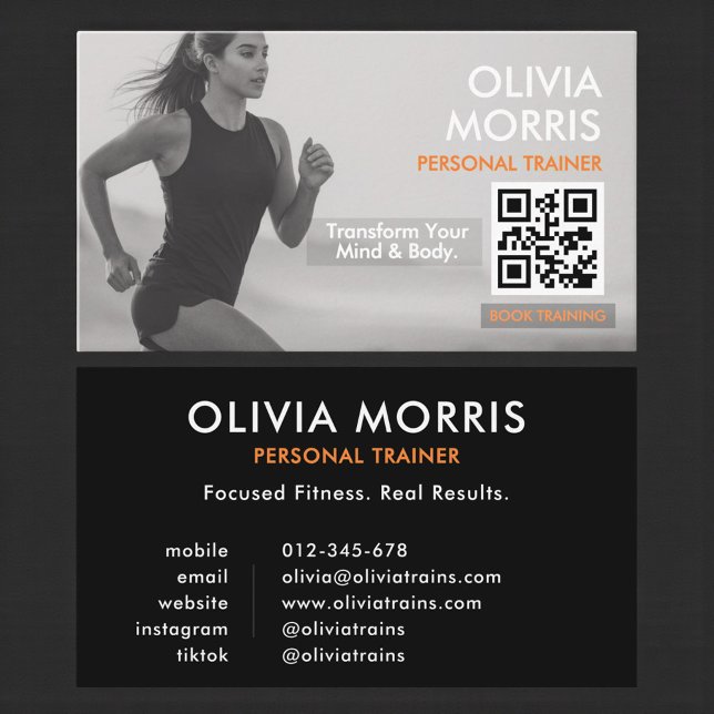 Minimalistischer moderner Fitness-Trainer QR-Code Visitenkarte (Von Creator hochgeladen)