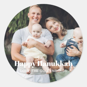Minimalistischer moderner Foto-Text Hanukkah Runder Aufkleber