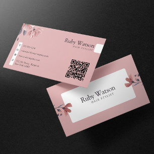 Minimalistischer moderner Friseur Rosa floraler QR Visitenkarte