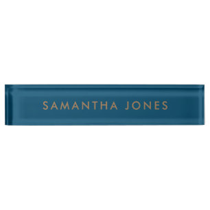 Minimalistischer, moderner Gold Blue Custom Desk Namensplakette