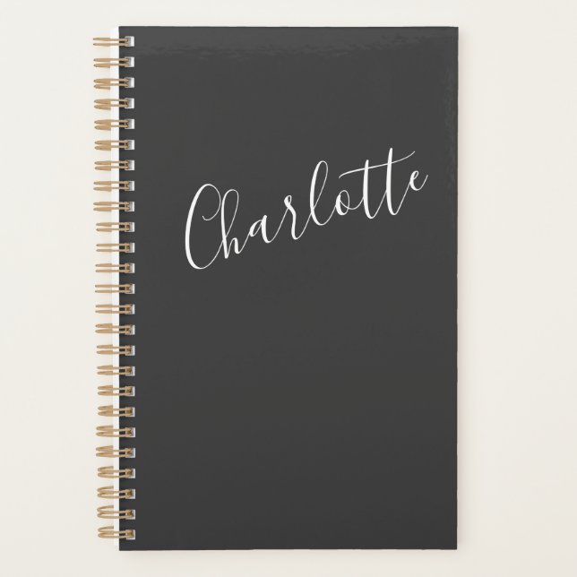 Minimalistischer moderner Kalligraphie Schwarz-wei Planer (Vorderseite)