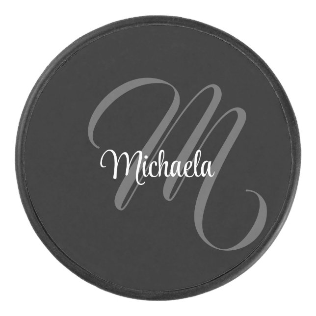 Minimalistischer moderner Monogramm-Anfangsname Eishockey Puck (Vorderseite)
