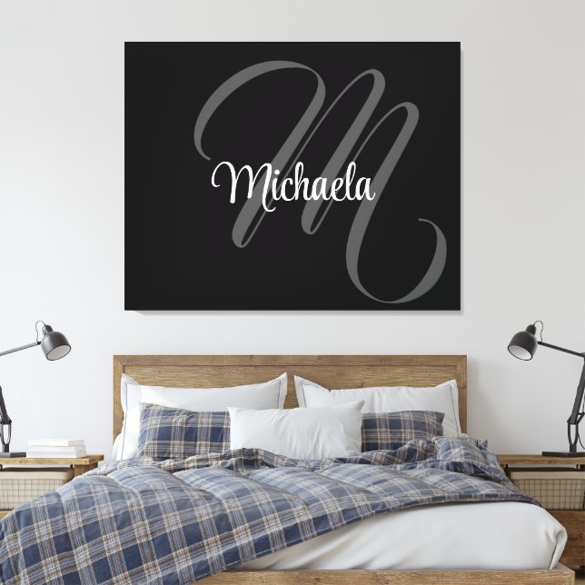 Minimalistischer moderner Monogramm-Anfangsname Leinwanddruck (Insitu (Schlafzimmer))