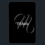 Minimalistischer moderner Monogramm-Anfangsname Magnet<br><div class="desc">Minimalistische moderne Monogramm Anfangsname Schwarz-weiß. Personalisierbarer individuelle Name mit einem kursiven Initial hinter einer schwarzen Farbe.</div>