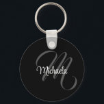 Minimalistischer moderner Monogramm-Anfangsname Schlüsselanhänger<br><div class="desc">Minimalistische moderne Monogramm Anfangsname Schwarz-weiß. Personalisierbarer individuelle Name mit einem kursiven Initial hinter einer schwarzen Farbe.</div>