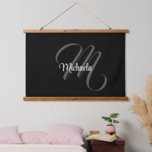 Minimalistischer moderner Monogramm-Anfangsname Wandteppich Mit Holzrahmen