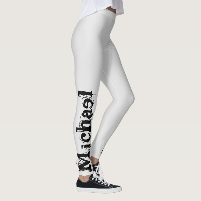Minimalistischer moderner Monogramm-Name schwarz g Leggings (Rechts)