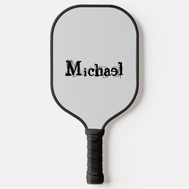 Minimalistischer moderner Monogramm-Name schwarz g Pickleball Schläger (Vorderseite)