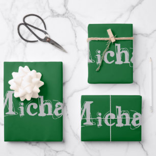 Minimalistischer moderner Monogrammname dunkelgrün Geschenkpapier Set