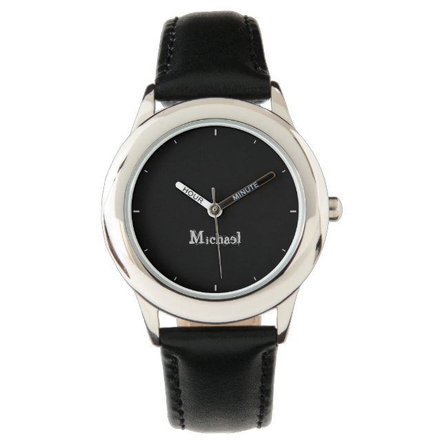 Minimalistischer moderner Monogrammname Schwarz-we Armbanduhr (Vorderseite)