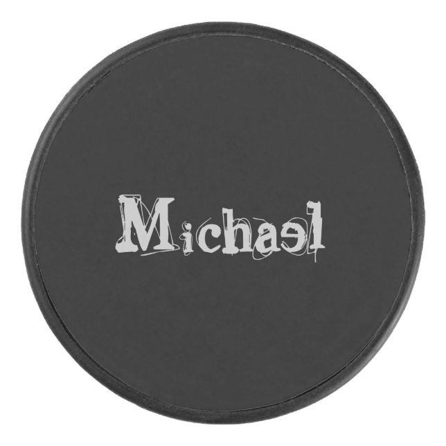 Minimalistischer moderner Monogrammname Schwarz-we Eishockey Puck (Vorderseite)