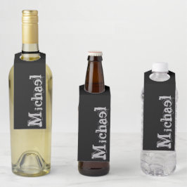 Minimalistischer moderner Monogrammname Schwarz-we Flaschenanhänger