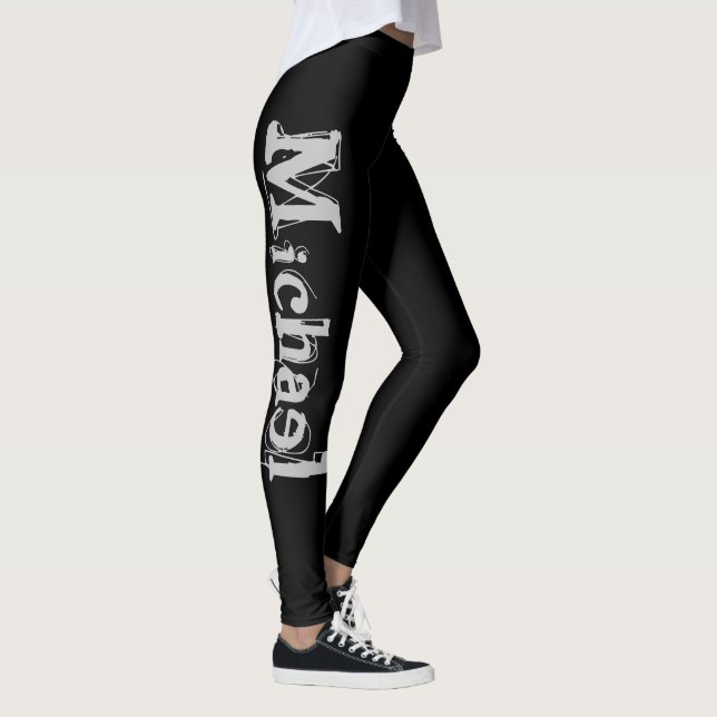 Minimalistischer moderner Monogrammname Schwarz-we Leggings (Rechts)