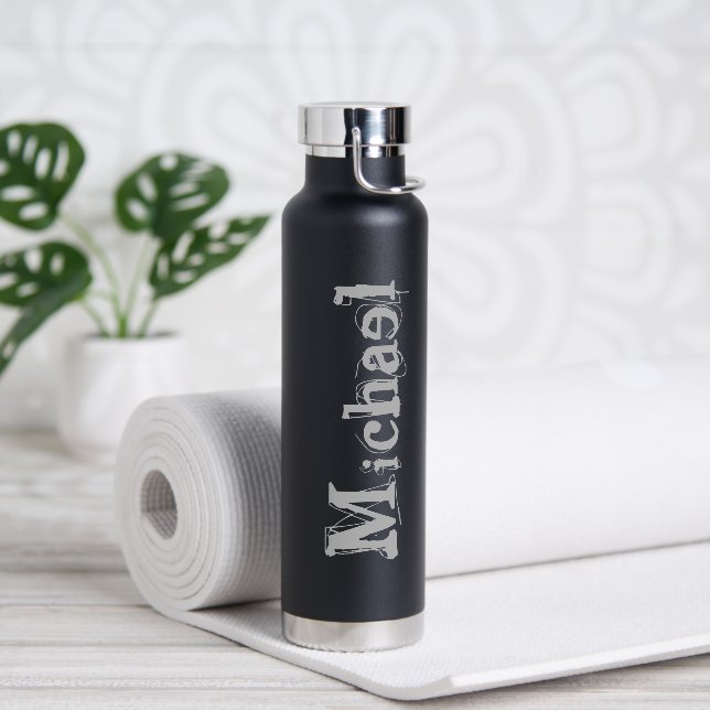 Minimalistischer moderner Monogrammname Schwarz-we Trinkflasche (Yoga)
