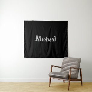 Minimalistischer moderner Monogrammname Schwarz-we Wandteppich