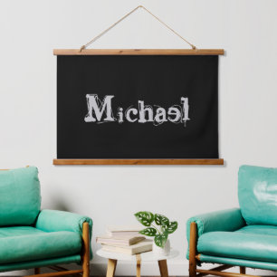 Minimalistischer moderner Monogrammname Schwarz-we Wandteppich Mit Holzrahmen