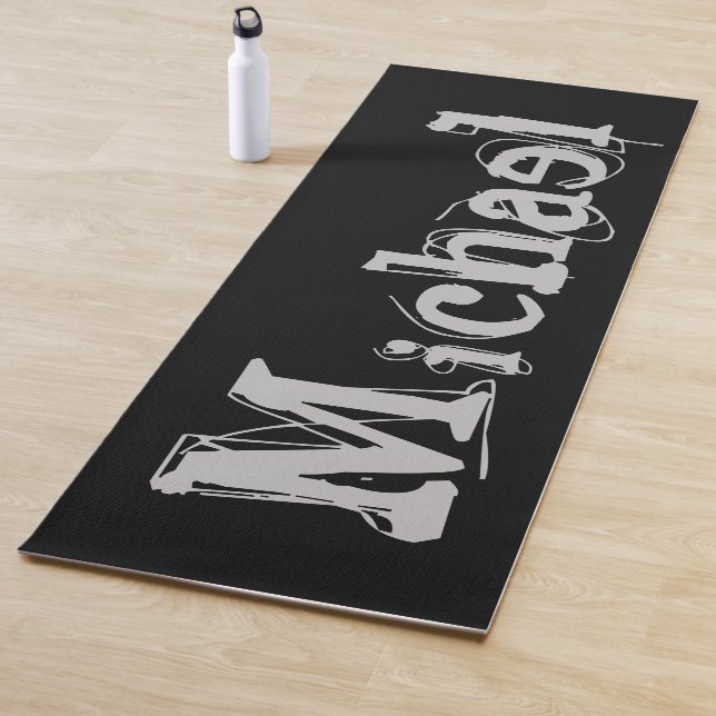 Minimalistischer moderner Monogrammname Schwarz-we Yogamatte (Beispiel)