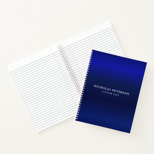 Minimalistischer moderner Navy Blue Metallic Name Notizbuch (Innenseite)