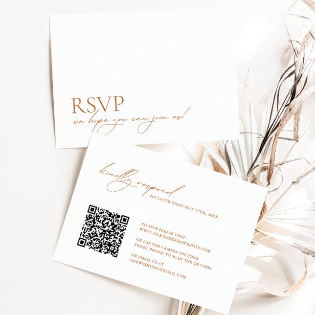 Minimalistischer moderner QR-Code Hochzeit RSVP Karte (Von Creator hochgeladen)