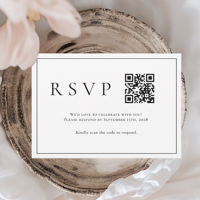 Minimalistischer moderner QR-Code Hochzeitsszenari RSVP Karte (Von Creator hochgeladen)