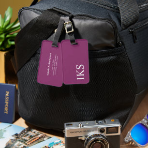Minimalistischer moderner rosa weißer Monogramm Gepäckanhänger