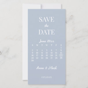 Minimalistischer moderner staubblauer Kalender Save The Date