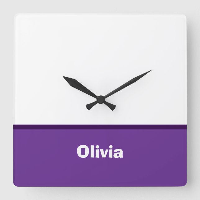 Minimalistischer moderner Streifenname oder Monogr Quadratische Wanduhr (Vorderseite)