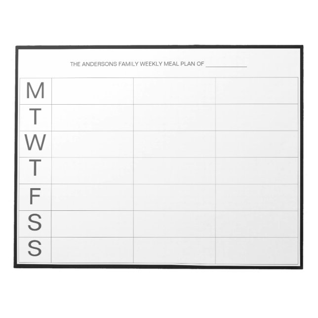 Minimalistischer moderner Wochenmehlplaner Notepad Notizblock (Vorderseite)