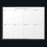 Minimalistischer moderner Wochenplaner Notepad Notizblock<br><div class="desc">Minimalistischer moderner Wochenplaner | Planen und planen Sie Ihre Woche mit diesem minimalistischen, modernen Wochenplaner. Es ist die ganze Woche über mit einem schwarzen Rahmen versehen. Dieser minimale Design-Wochenplaner wird perfekt als Geschenk für Ihr Selbst oder irgendjemanden sein. Personalisieren Sie diese mithilfe der angegebenen Felder und verwenden Sie die Funktion...</div>