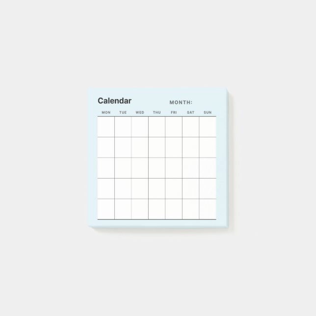Minimalistischer Monatskalender Post-it Klebezettel (Vorderseite)