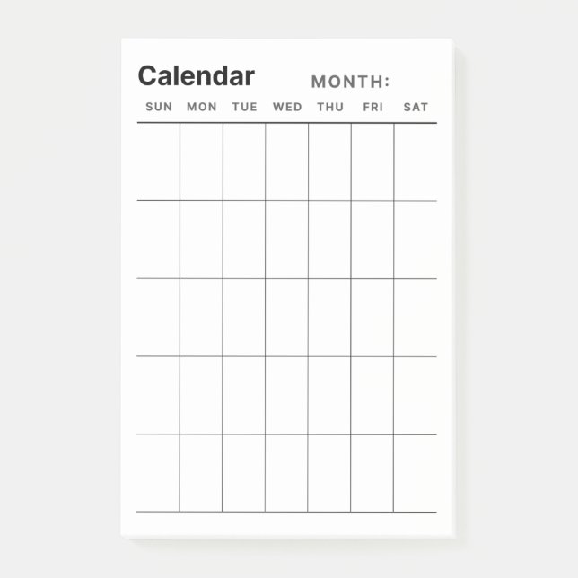 Minimalistischer Monatskalender Post-it Klebezettel (Vorderseite)