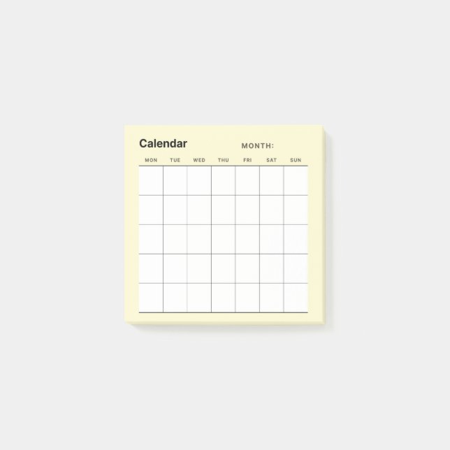Minimalistischer Monatskalender Post-it Klebezettel (Vorderseite)