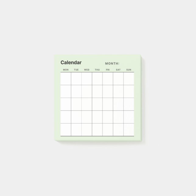 Minimalistischer Monatskalender Post-it Klebezettel (Vorderseite)