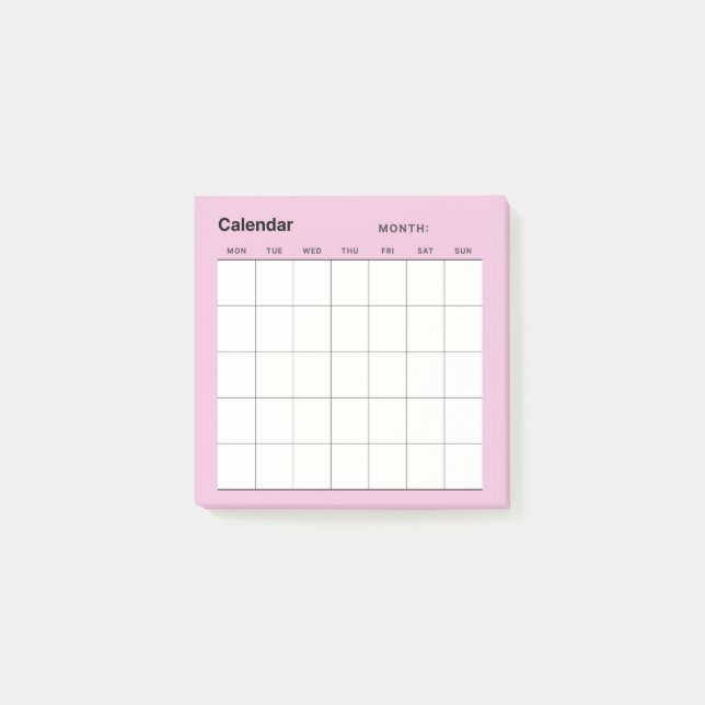 Minimalistischer Monatskalender Post-it Klebezettel (Vorderseite)