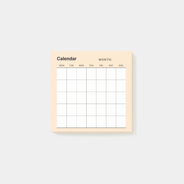 Minimalistischer Monatskalender Post-it Klebezettel (Vorderseite)