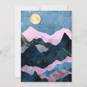 Minimalistischer Mond Sterne Himmel Bergtal Ankündigung