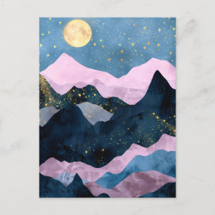 Minimalistischer Mond Sternen Himmel Bergtal Feiertagspostkarte